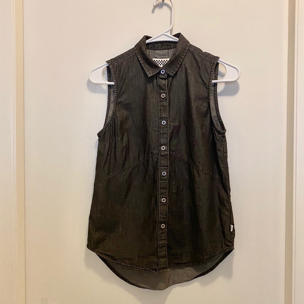 Vans Dark Blue Denim Button Down Sleeveless Top XS